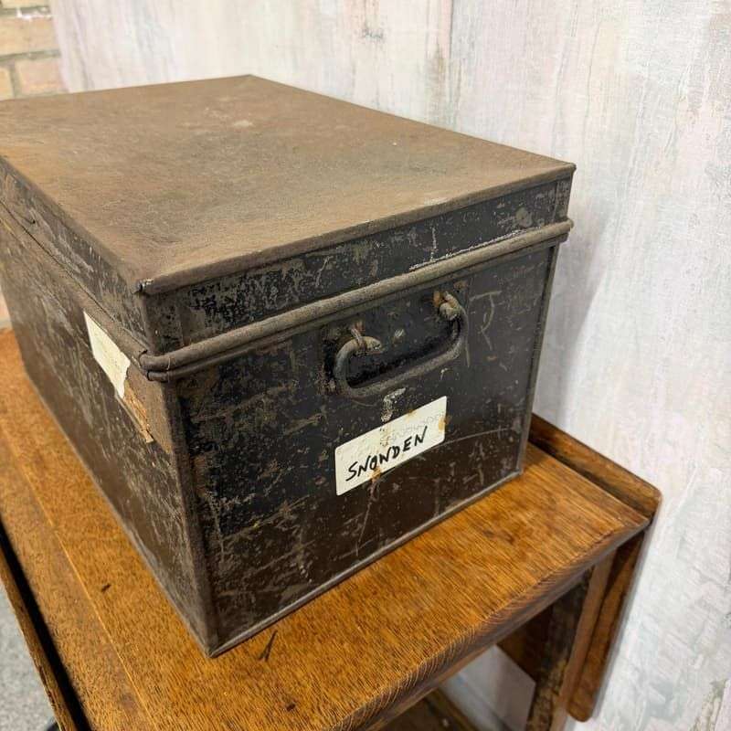 Vintage Solicitors Black Metal Deed Chest Side Handles Side Coffee Table Toys