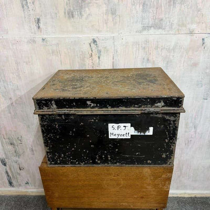 Vintage Solicitors Black Metal Deed Chest Side Handles Side Coffee Table Toys