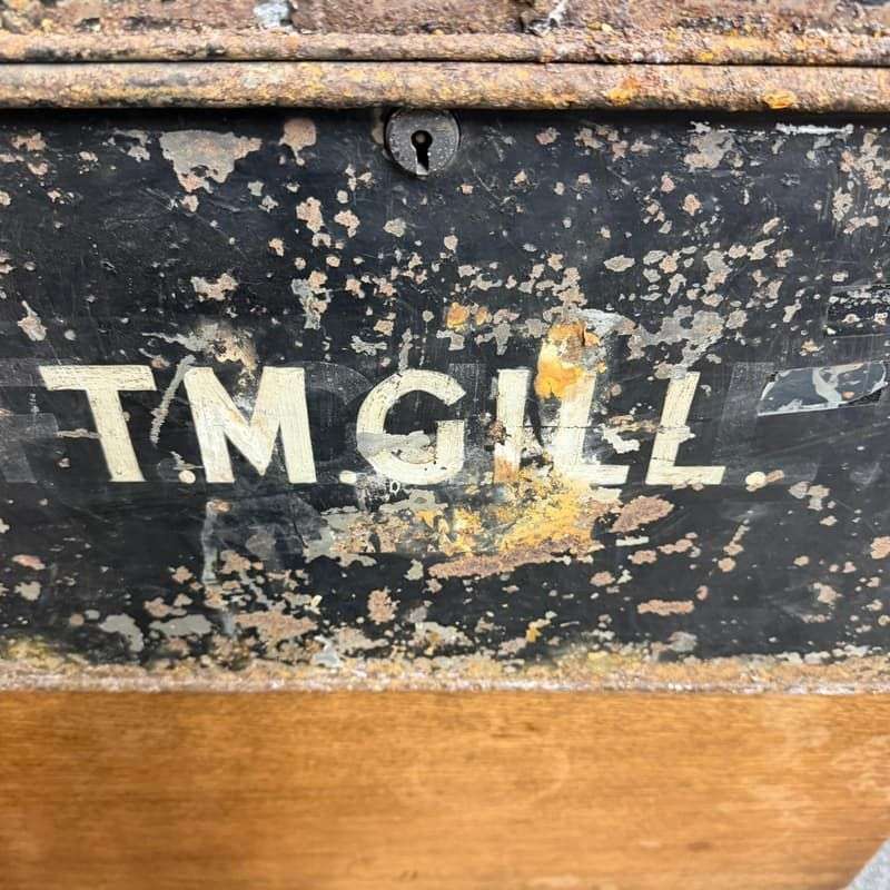 Vintage Solicitors Black Metal Deed Chest Side Handles Side Coffee Table Toys