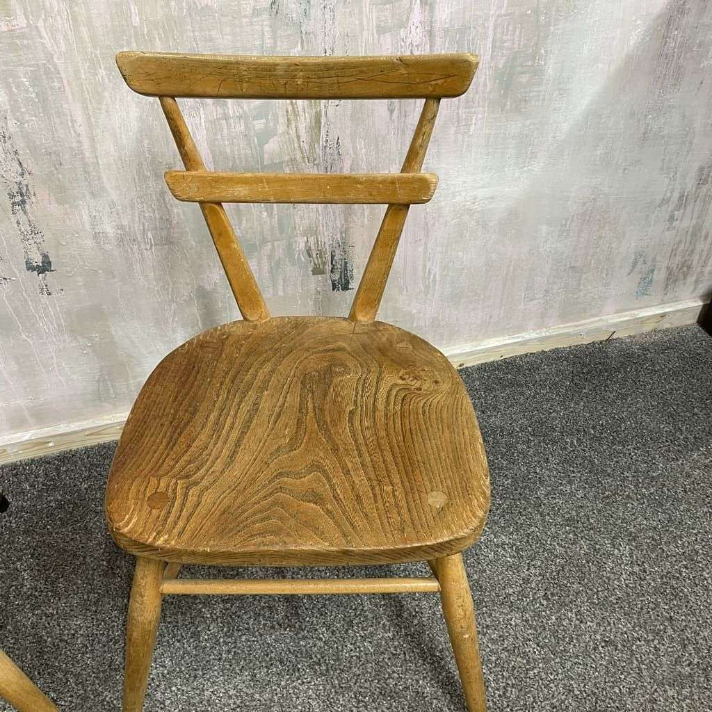 Pair Ercol Mid Century Red Dot Ash &amp; Elm Children’s Chairs Stacking