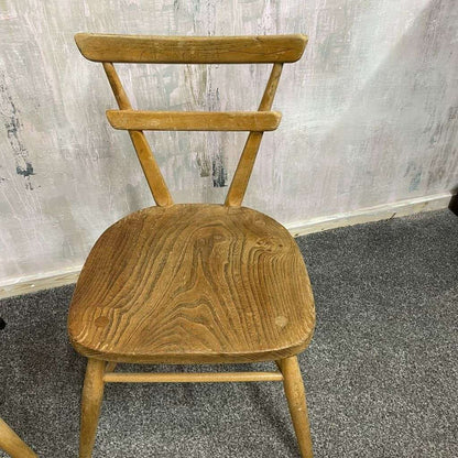 Pair Ercol Mid Century Red Dot Ash &amp; Elm Children’s Chairs Stacking