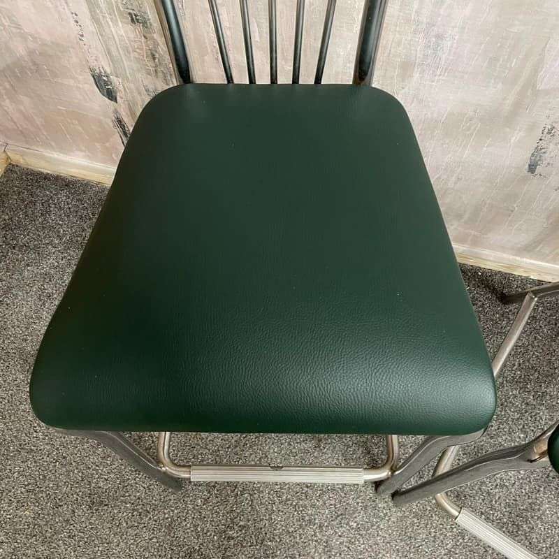 Pair Nowy Styl Green High Bar Stools Breakout Stool Faux Leather Chrome Frame