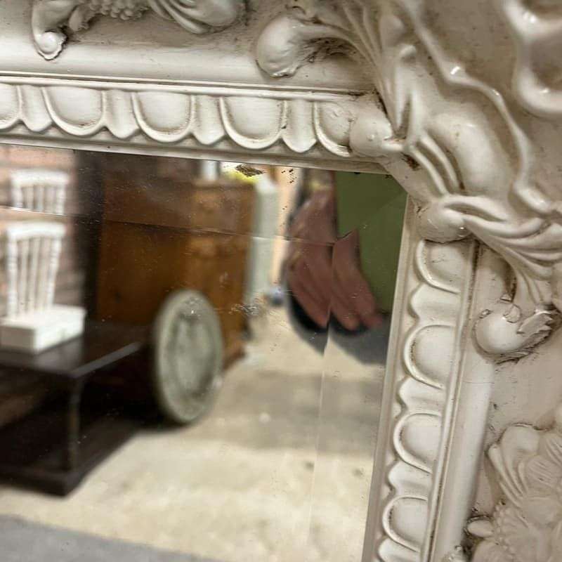 White Ornate Rectangular Framed Mirror Bevelled Edge As Found