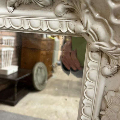 White Ornate Rectangular Framed Mirror Bevelled Edge As Found