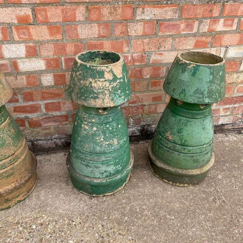 Vintage Early 20thC Stone Chimney Pots Planters Great Patina Aged