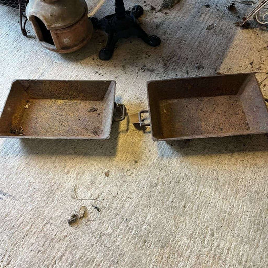 2 Cast Iron Heavy Trays Handles Great Patina Salvage