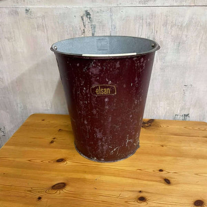 Vintage Large Elsan Bucket With Handle Dark Red Planter Fire Bucket