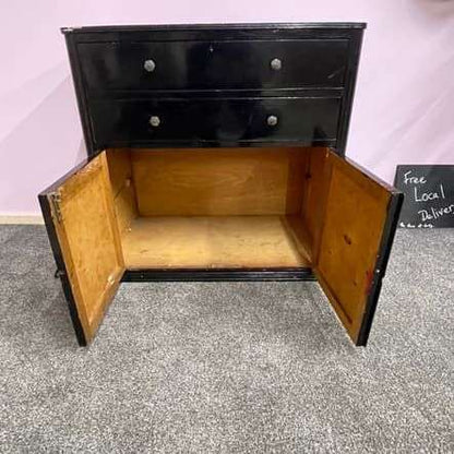 Simple Rustic Black Painted Wooden Cabinet Two Drawers Double Cupboard
