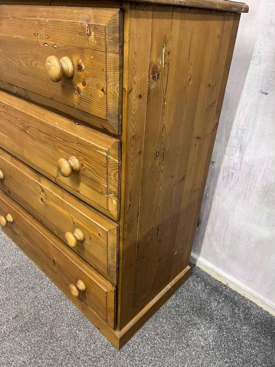 Vintage Pine Chest of 4 Deep Drawers Knob Handles Sturdy