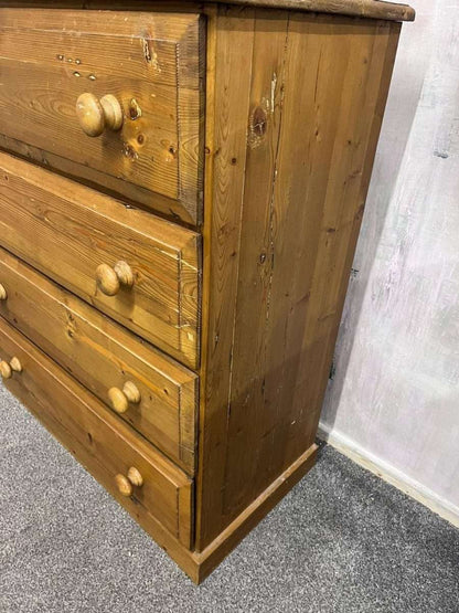 Vintage Pine Chest of 4 Deep Drawers Knob Handles Sturdy