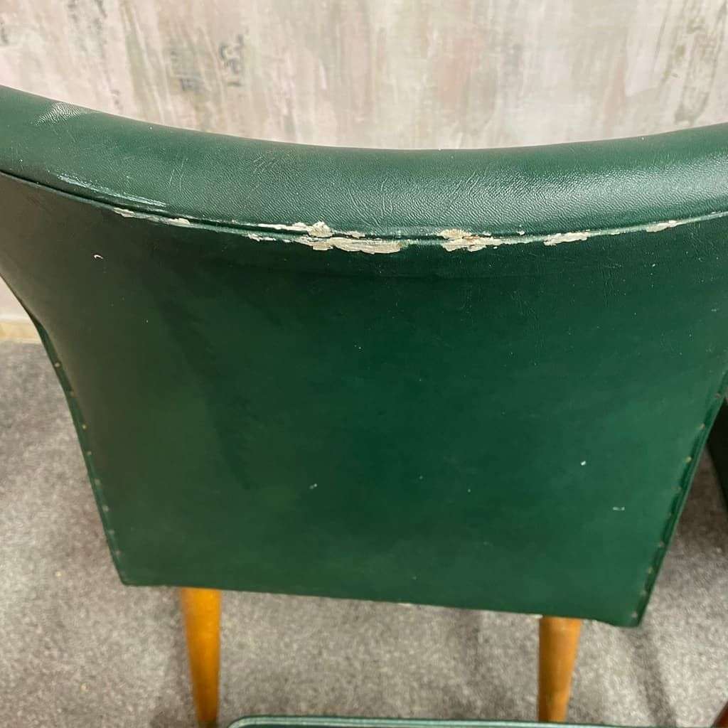 5x Vintage Retro Dining Chairs Faux Leather Tapered Teak Legs Brass Caps