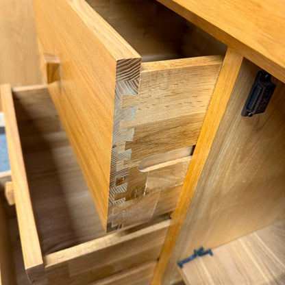 Solid Oak Furnitureland Triple Sideboard Buffet Cabinet 2 Cupboards 3 Drawers