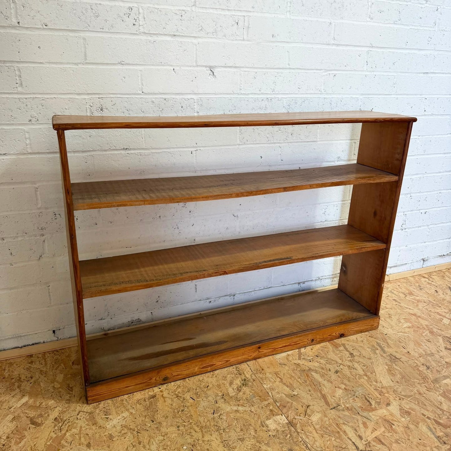 Vintage Low Open Pine Bookcase 3 Fixed Shelves Great Patina