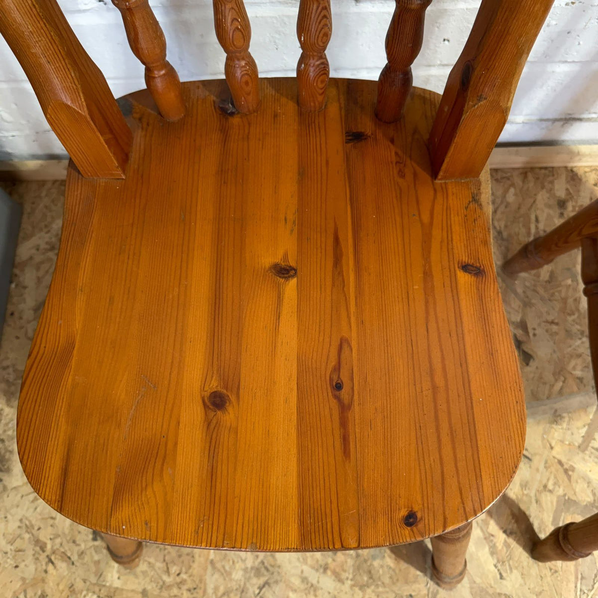 Pair Pine Rustic Vintage Farmhouse Chairs Turned Backs And Legs Solid