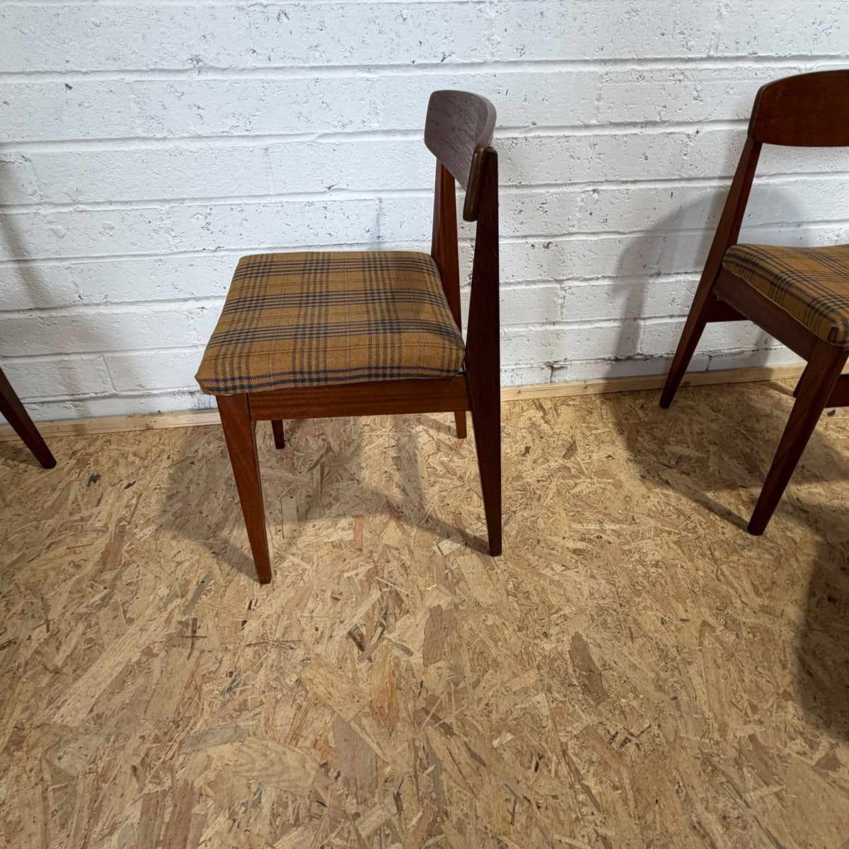 4x Mid Century Teak Danish Style Dining Chairs Upholstered Seats MCM