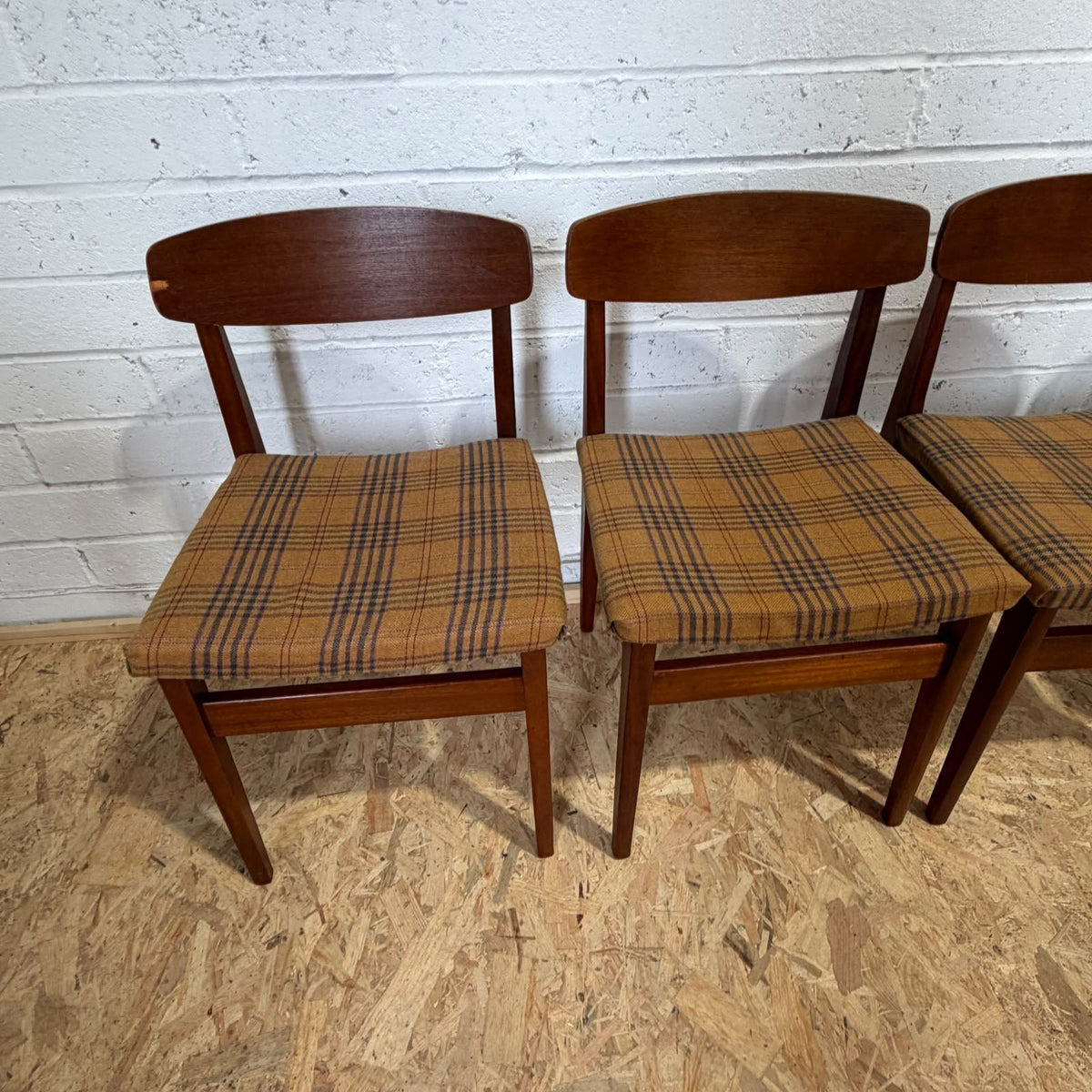4x Mid Century Teak Danish Style Dining Chairs Upholstered Seats MCM