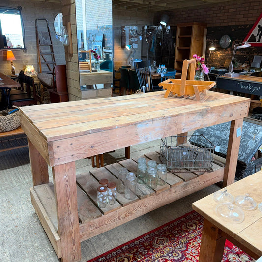 Rustic Large Wooden Pine Workbench Shelves Kitchen Island Potting Bench Workshop