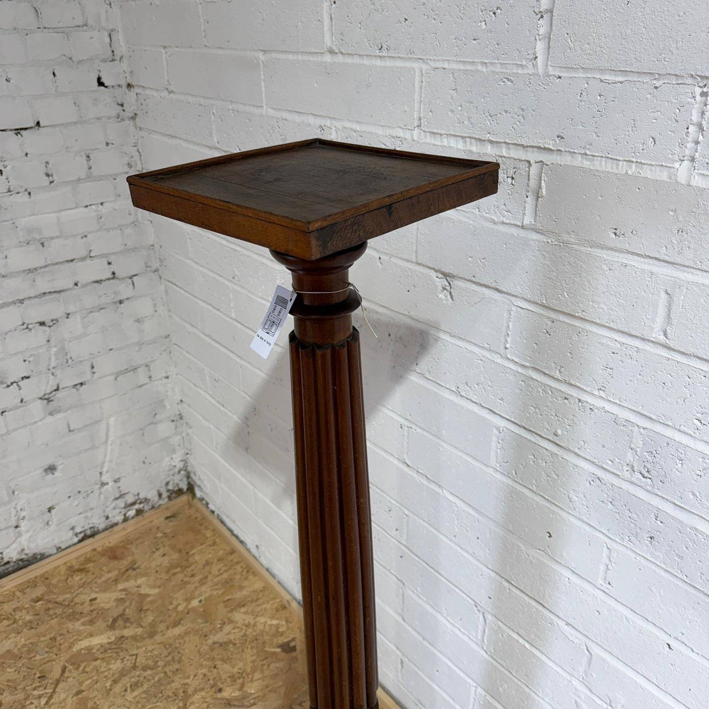 Antique Tall Ornate Mahogany Plant Stand Carved Column Square Base And Top