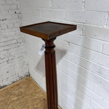 Antique Tall Ornate Mahogany Plant Stand Carved Column Square Base And Top