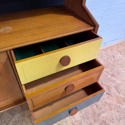 Mid Century Teak Display Cocktail Cabinet Sideboard Double Cupboard and Drawers