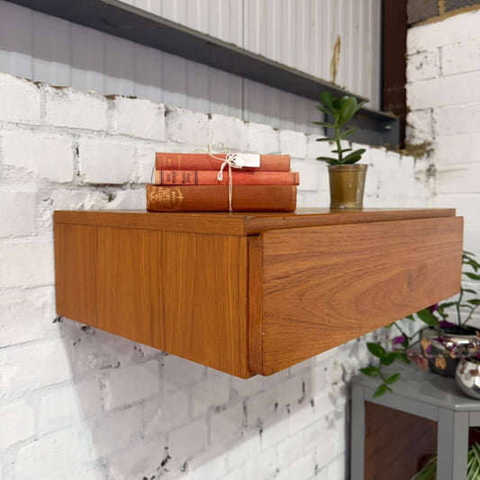 Tapley 33 Mid Century Floating Wall Single Drawer Unit Teak With Wall Fixing