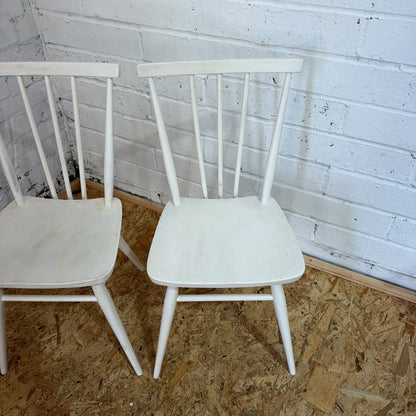 Vintage Pair Ercol Model 391 Kitchen Dining Chairs Painted White Retro