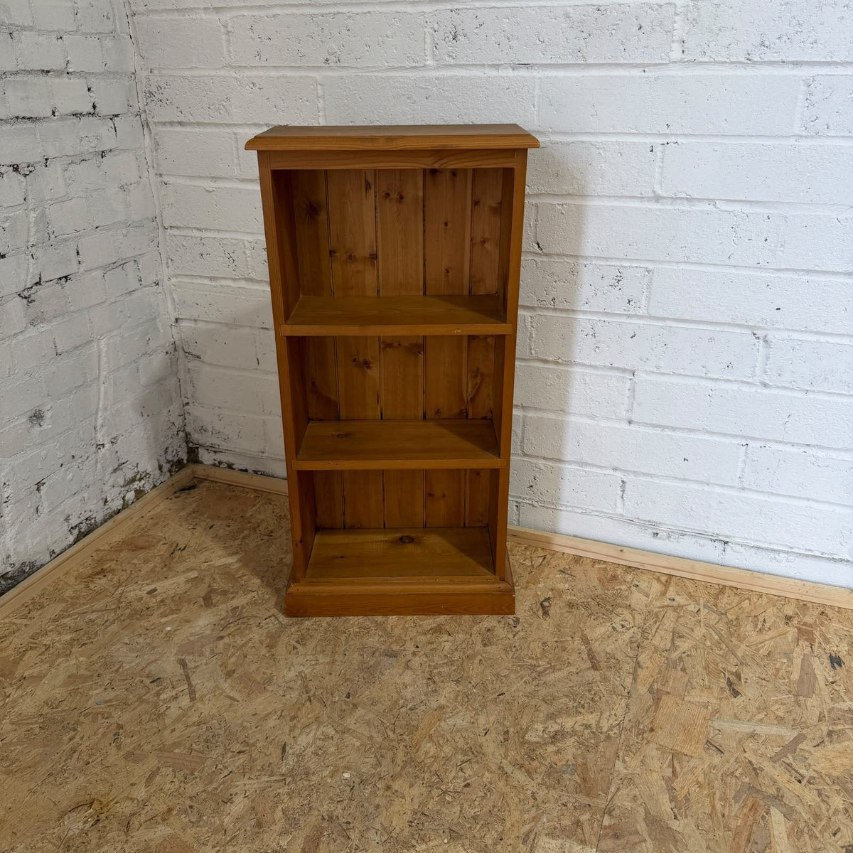 Narrow Pine Bookcase Fixed Shelves Plinth Solid