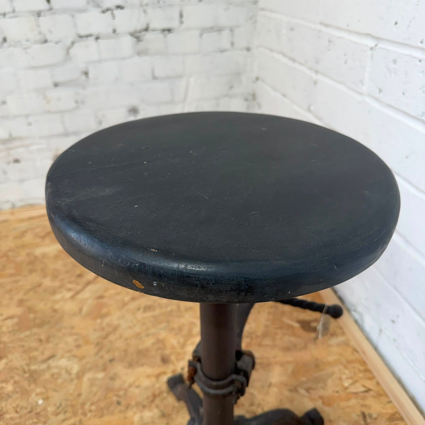 Vintage Singer Sewing Stool Industrial Black Iron Base Footrest Reclaimed Top