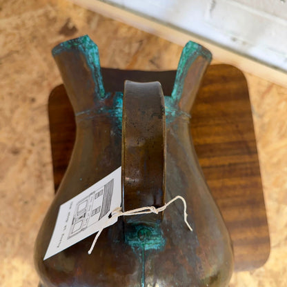 Antique Copper Harvest/Ale Jug 19thC Large Handmade Pitcher Verdigris Patina