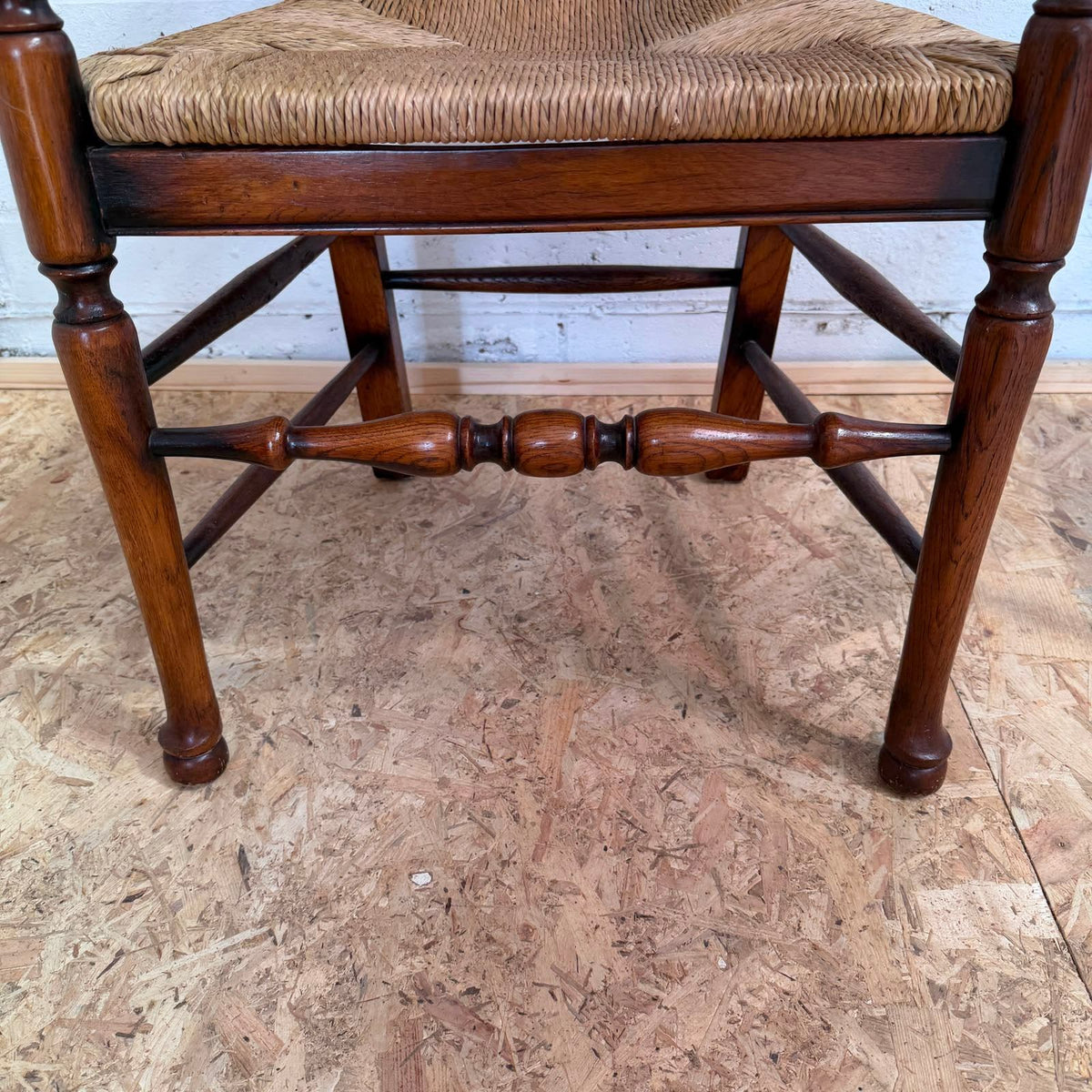 Vintage Pair Rush Seats  Ladder Back Carver Dining Chairs Turned Legs