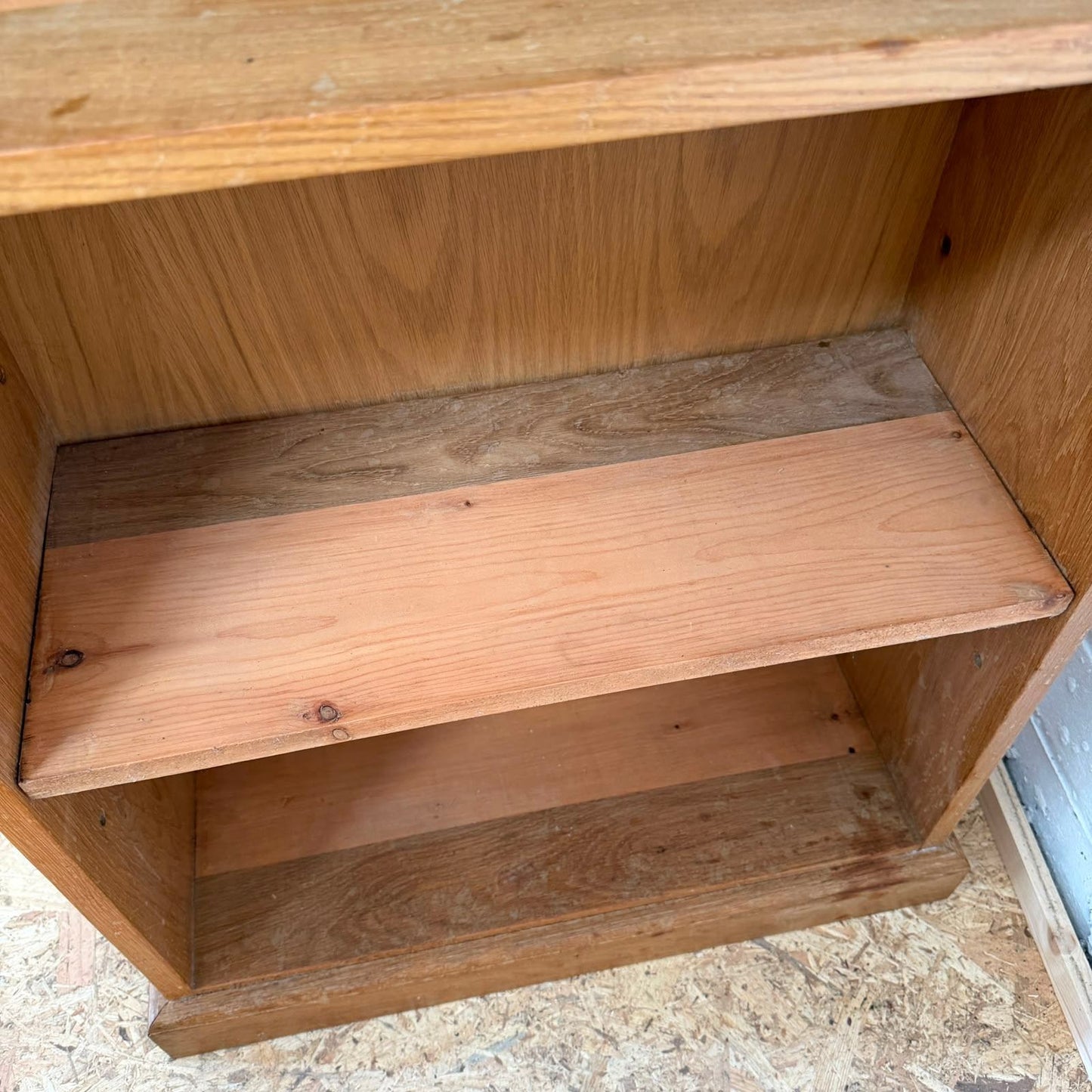 Rustic Pine Bookcase 2 Shelves Aged Patina Plinth
