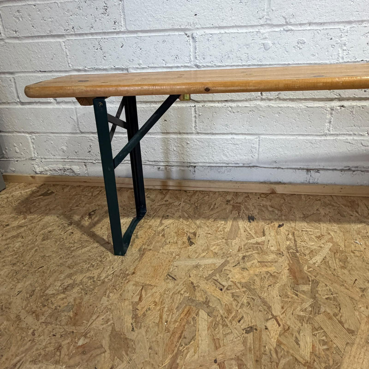 Folding Pine Trestle Bench Garden Cafe Festival Metal Frame 7ft