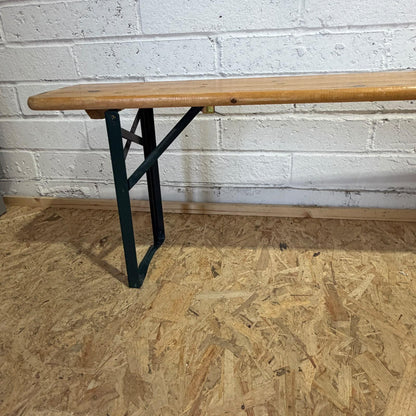 Folding Pine Trestle Bench Garden Cafe Festival Metal Frame 7ft