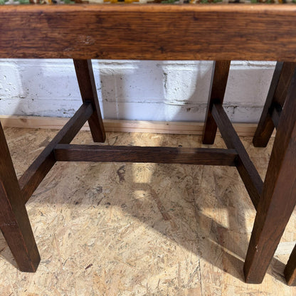 Pair Early 20thC Oak Dining Chairs Upholstered Drop In Seats Ladder Back