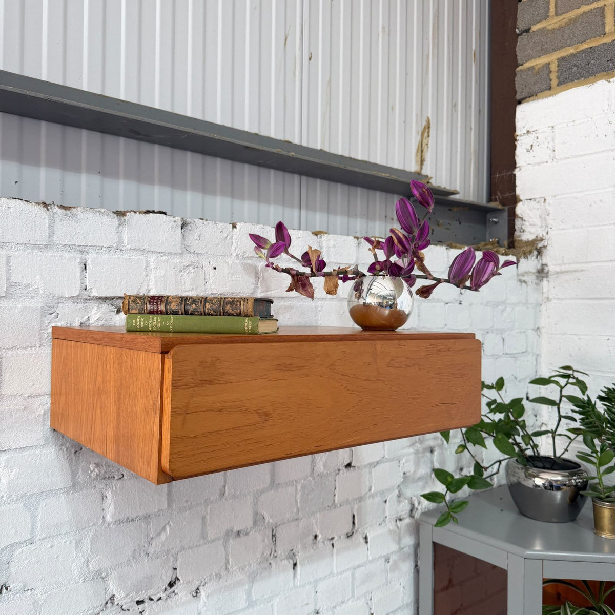Tapley 33 Mid Century Floating Wall Single Drawer Unit Teak With Wall Fixing