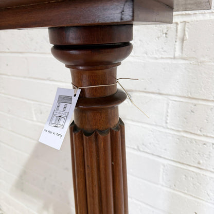Antique Tall Ornate Mahogany Plant Stand Carved Column Square Base And Top