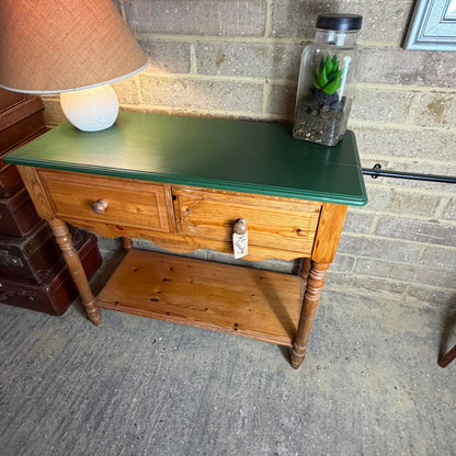 Vintage Pine Hallway Console Table 2 Drawers Shelf Under Farrow & Ball Beverly