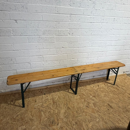 Folding Pine Trestle Bench Garden Cafe Festival Metal Frame 7ft