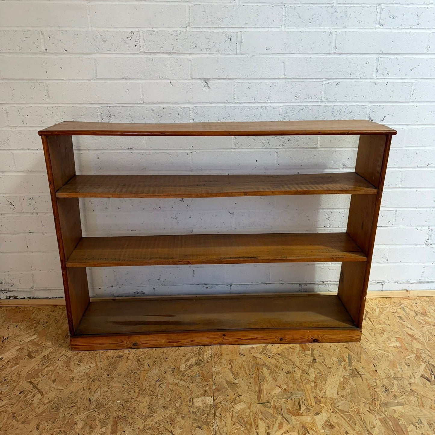 Vintage Low Open Pine Bookcase 3 Fixed Shelves Great Patina