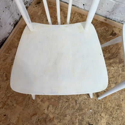 Vintage Pair Ercol Model 391 Kitchen Dining Chairs Painted White Retro