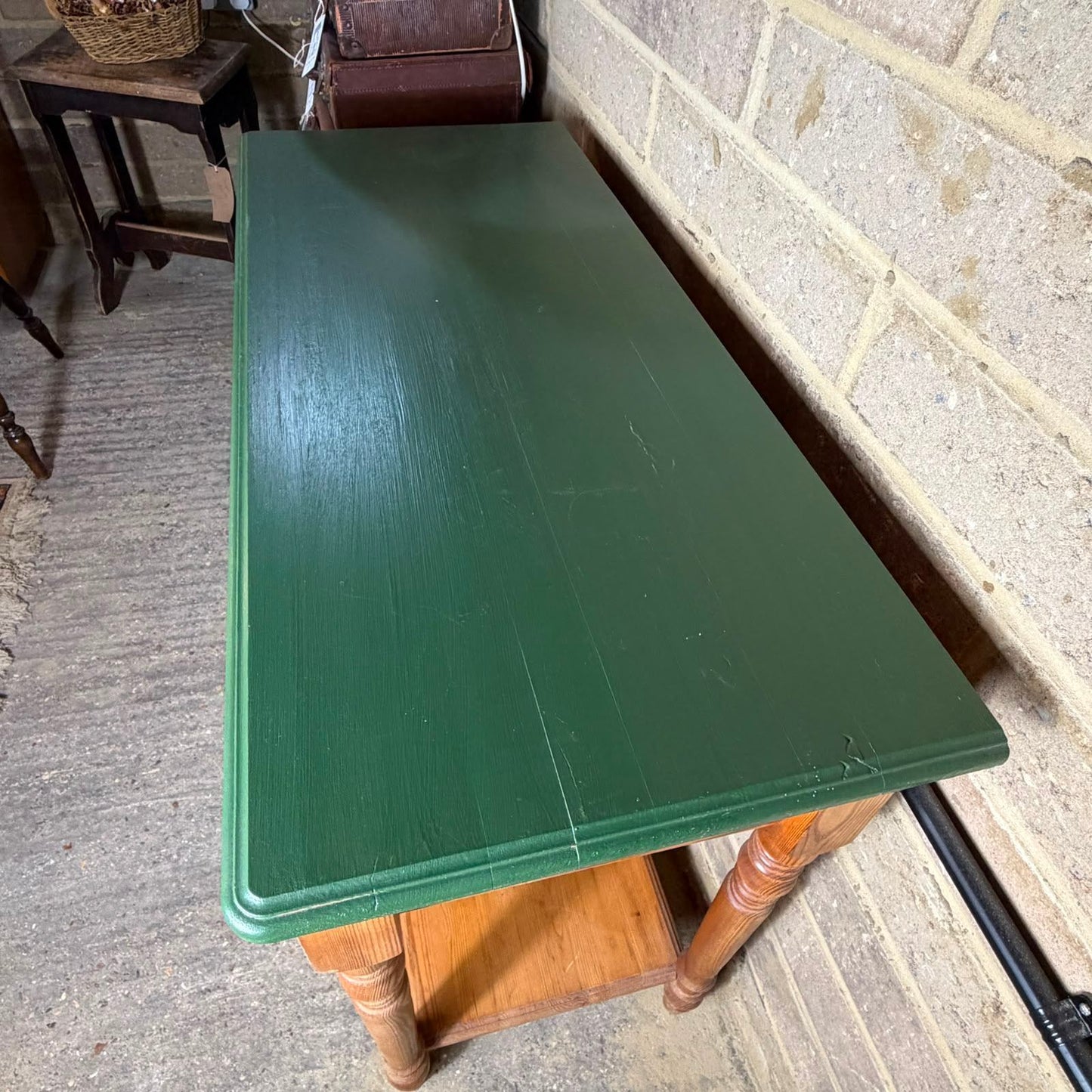 Vintage Pine Hallway Console Table 2 Drawers Shelf Under Farrow & Ball Beverly