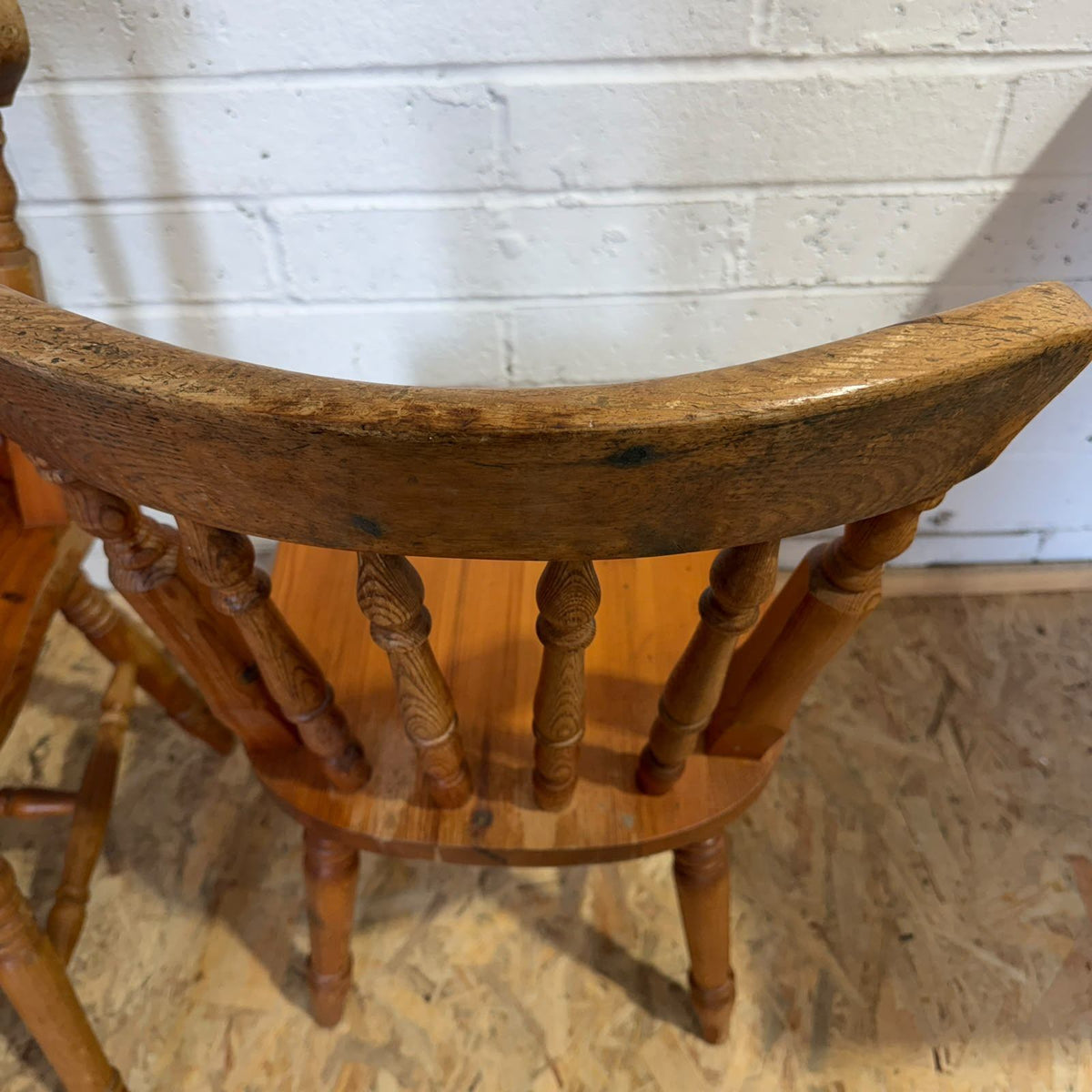 Pair Pine Rustic Vintage Farmhouse Chairs Turned Backs And Legs Solid