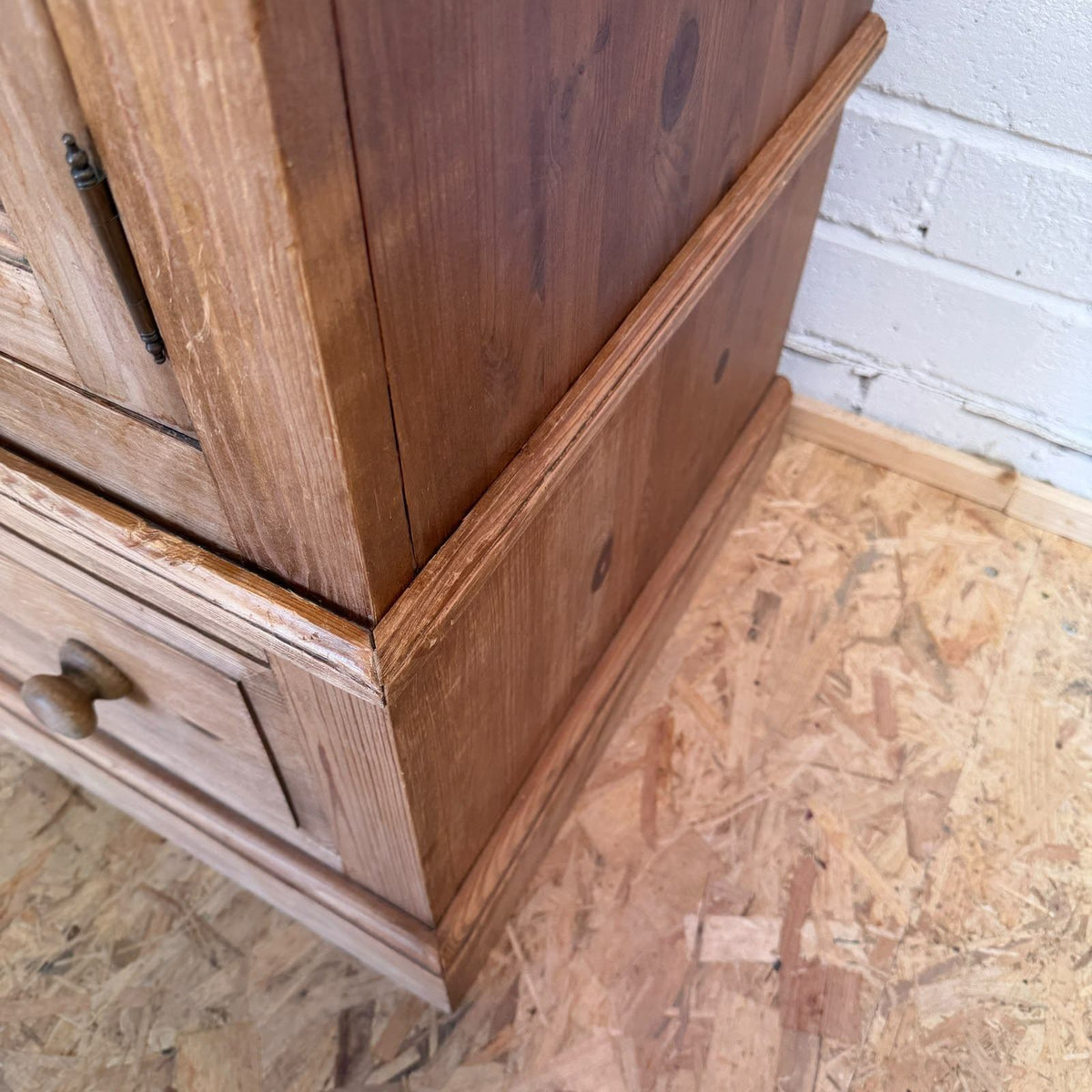 Vintage Pine Small Double Wardrobe Over Single Drawer Hanging Rail Knob Handles