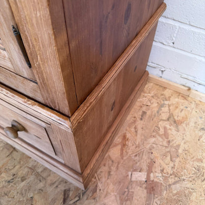 Vintage Pine Small Double Wardrobe Over Single Drawer Hanging Rail Knob Handles