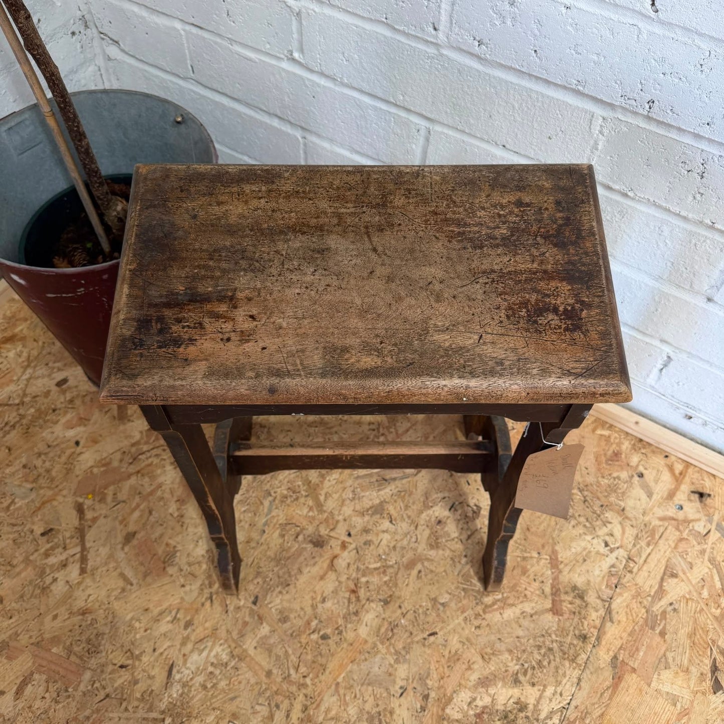 Antique Oak? Prayer Kneeler Stool Angled Top Stretcher Great Patina