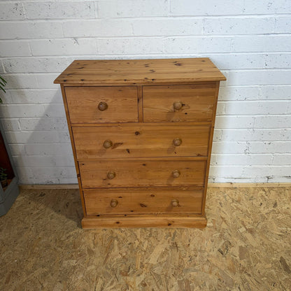 Vintage Pine Chest of 2 Over 3 Drawers Rustic Knob Handles Bedroom Storage