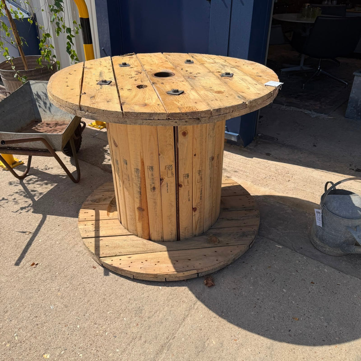 Large Wooden Cable Reel Garden Table Industrial Coffee Table Heavy