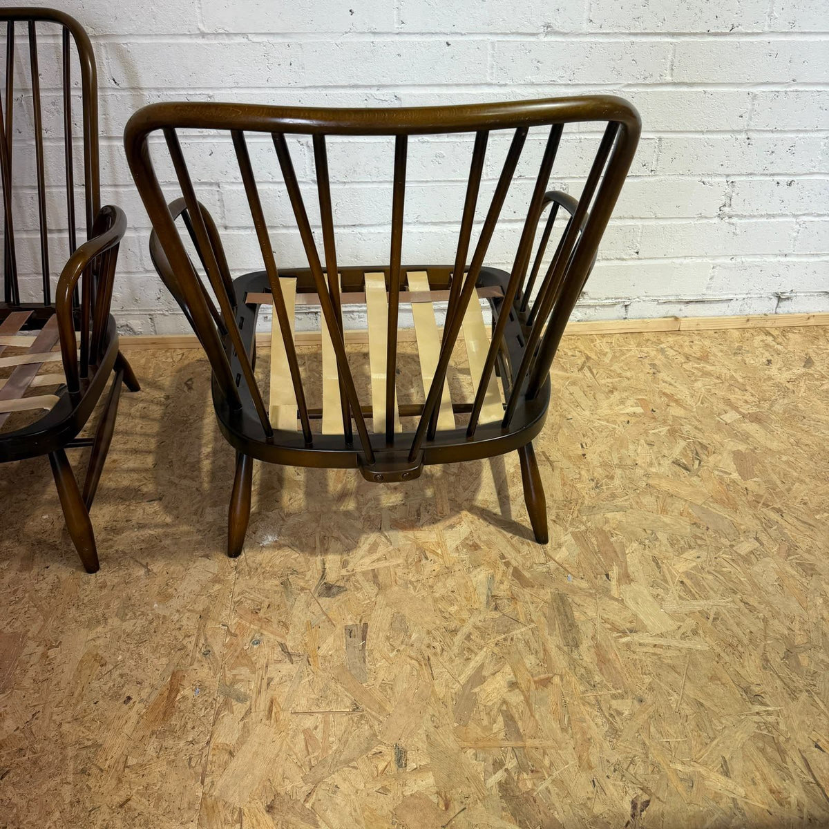 Pair Ercol Model 766 Jubilee Armchairs Dark Wood Frame ONLY Project