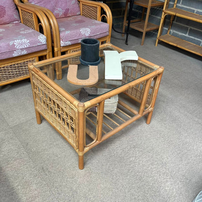 3 Piece Bamboo Conservatory Suite Double Sofa 2 Armchairs Glass Topped Table
