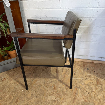 Vintage Godfrey Syrett Office Accent Chair Green Seat Teak Metal Frame